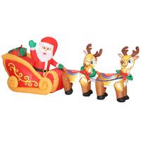 240 cm Aufblasbarer Weihnachtsmann auf Schlitten mit 2 Rentier LED-Lichtern - Rot, Textil (75/100/240cm) - Outsunny