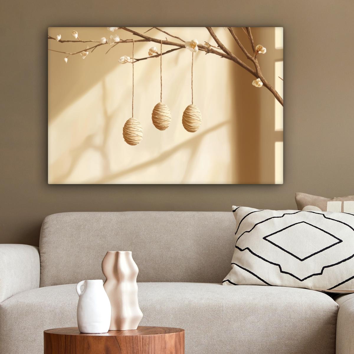 LEINWANDBILD Beige - Osterkuchen - Eier Gemälde 60x40 cm - Beige, Textil (60/40cm) - MuchoWow