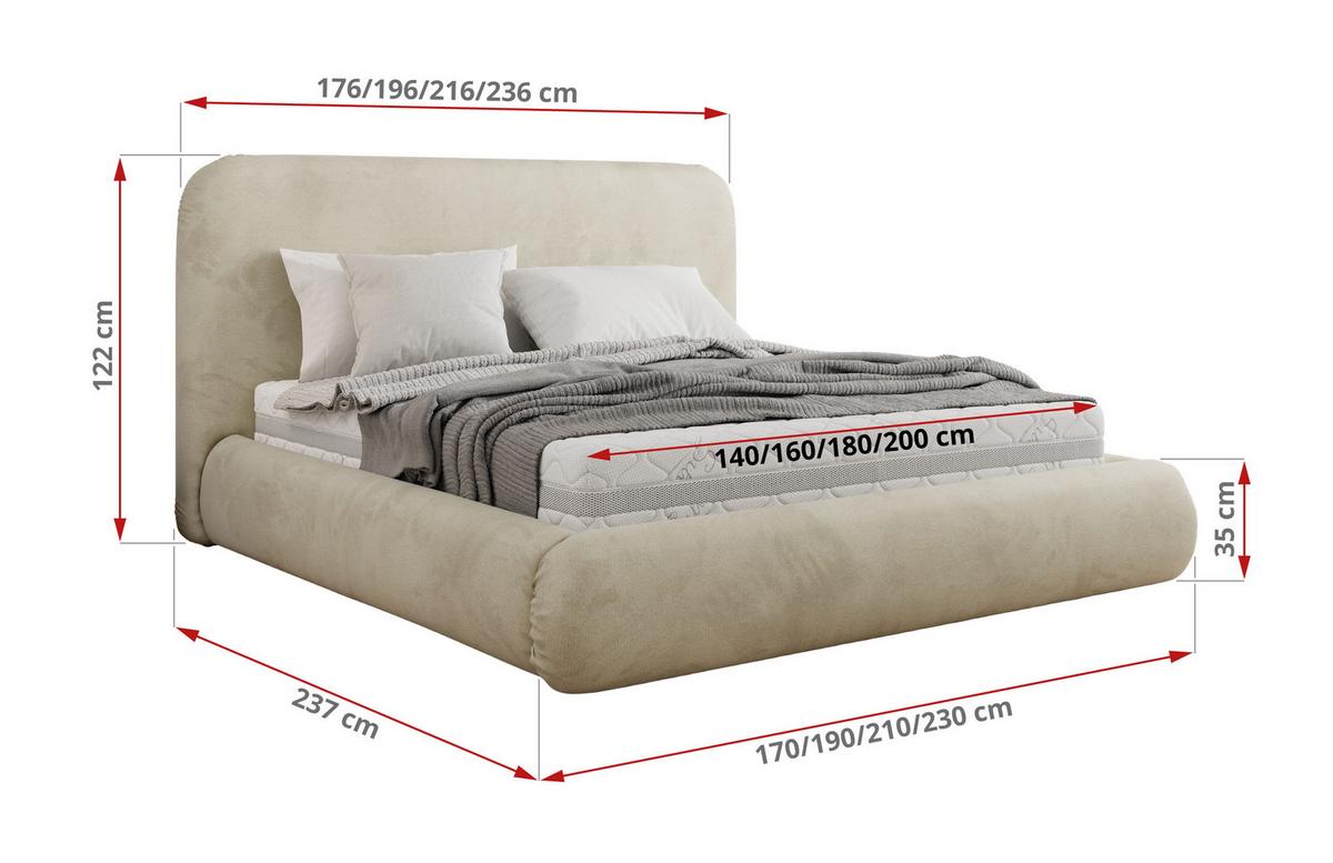 POLSTERBETT BENEA CLASSIC 140/200 - Beige Velvet - Multipocket-Matratze - Beige, Textil (140/200cm) - MKS
