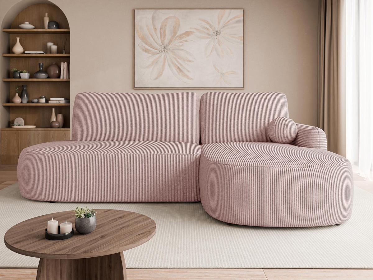 ECKSOFA Loridu O Cord, Seite: Rechts - Schwarz/Rosa, Holz/Kunststoff (274/174cm) - MIRJAN24