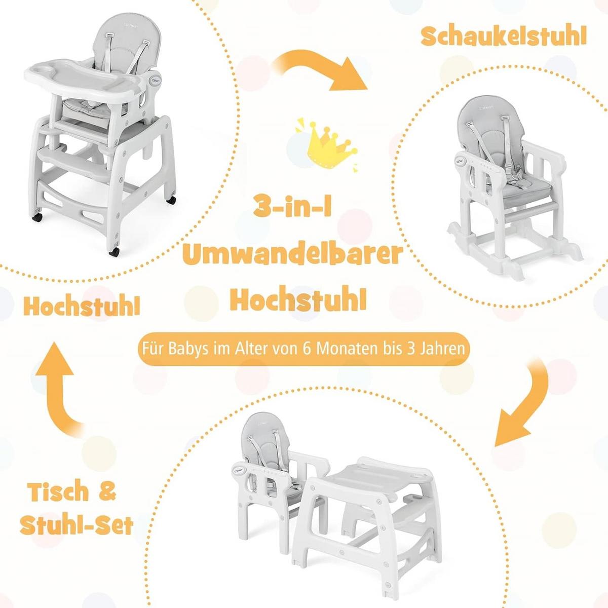 BABYHOCHSTUHL Grau - Grau, Kunststoff (62/104/51cm) - COSTWAY
