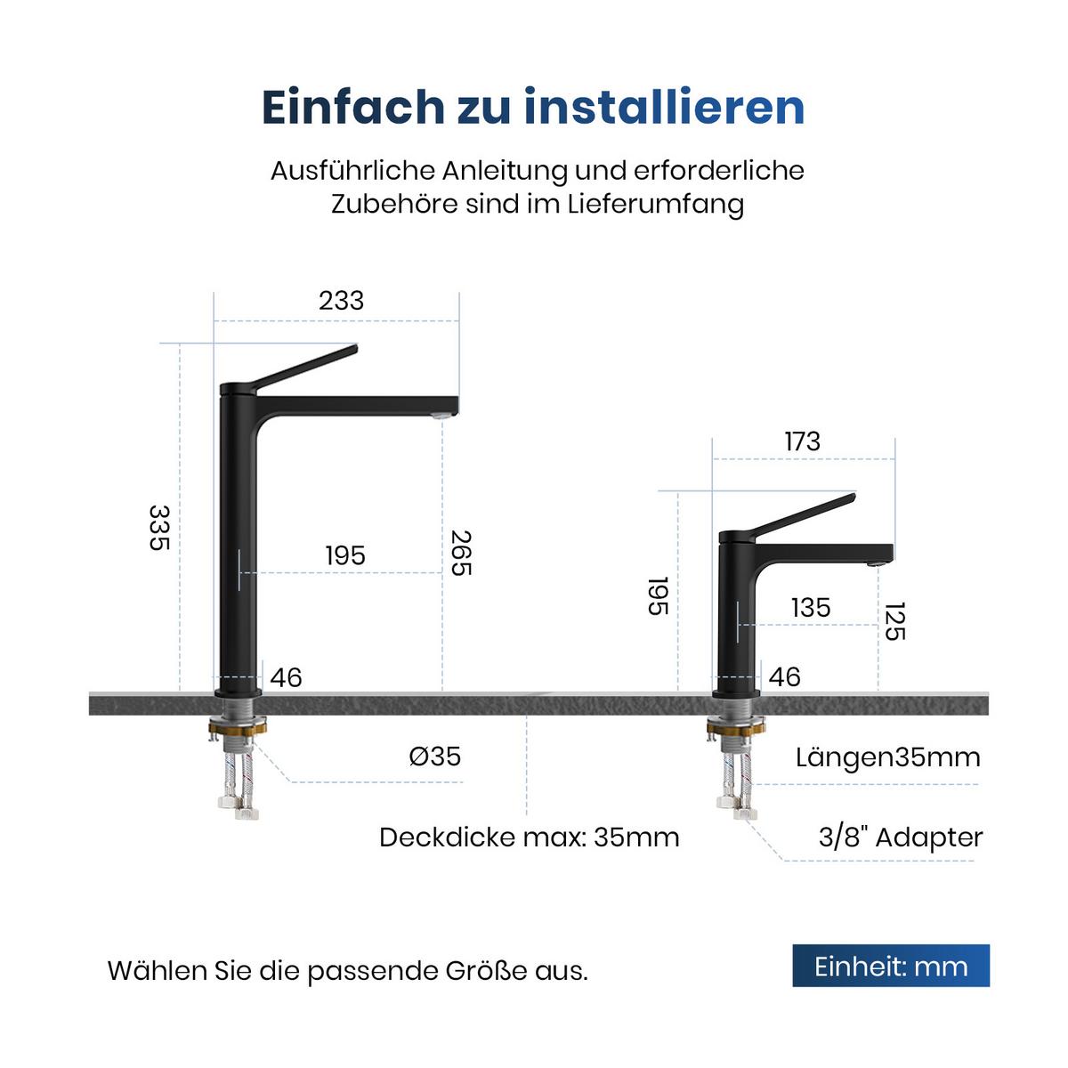 WASCHTISCHARMATUR mit Zertifiziertem Filterelement Schwarz Matt 33,5/23,3/4,6 cm - Schwarz, Metall (23.3/4.6/33.5cm) - EMKE