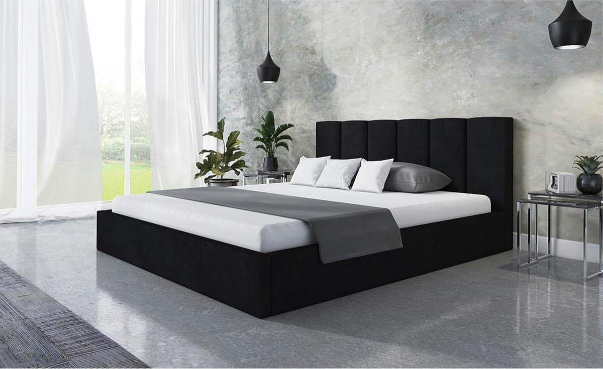 BETT 180x200 - Polsterbett mit Bettkasten und Metallrahmen - Modern Betten - Weicher Jasminstoff - Kollektion Tokio, Schwarz - Schwarz, Holz/Textil (180/200cm) - Alpi-Möbel