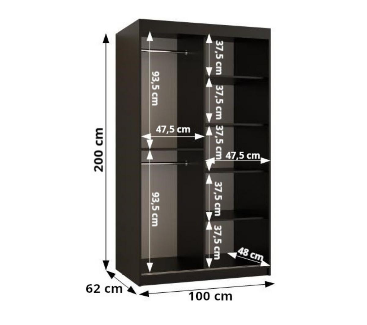 SCHIEBETÜRENSCHRANK mit Spiegel ROYAL 200/100/62 2-türig - Silberfarben/Schwarz, Holz (100/62/100cm) - MÖBEL KRYSPOL
