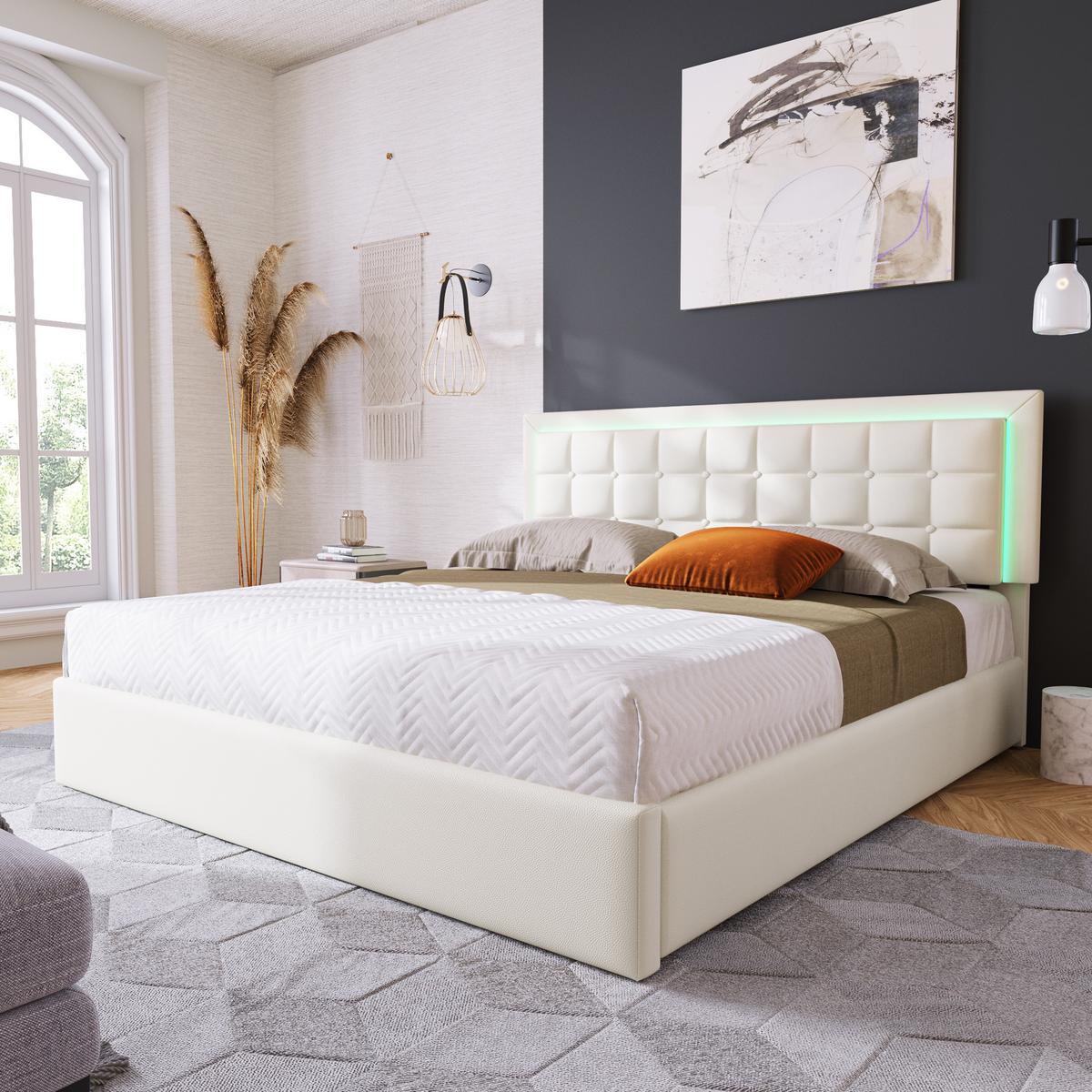 BOXSPRINGBETT 160/200 cm Weiß - Weiß, Leder/Holzwerkstoff - Urban Meuble