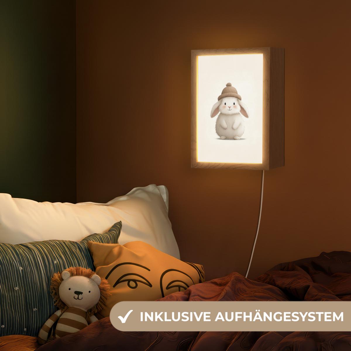 NACHTTISCHLAMPE Kaninchen - Hut - Ohren - Beige 20x30 cm - Creme, Holzwerkstoff (8/20/30cm) - OnlyWow