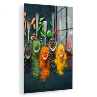 ACRYLGLASBILD Kräuter - Gewürze - Löffel 80x120 cm - Currygelb, Glas (80/120cm) - MuchoWow