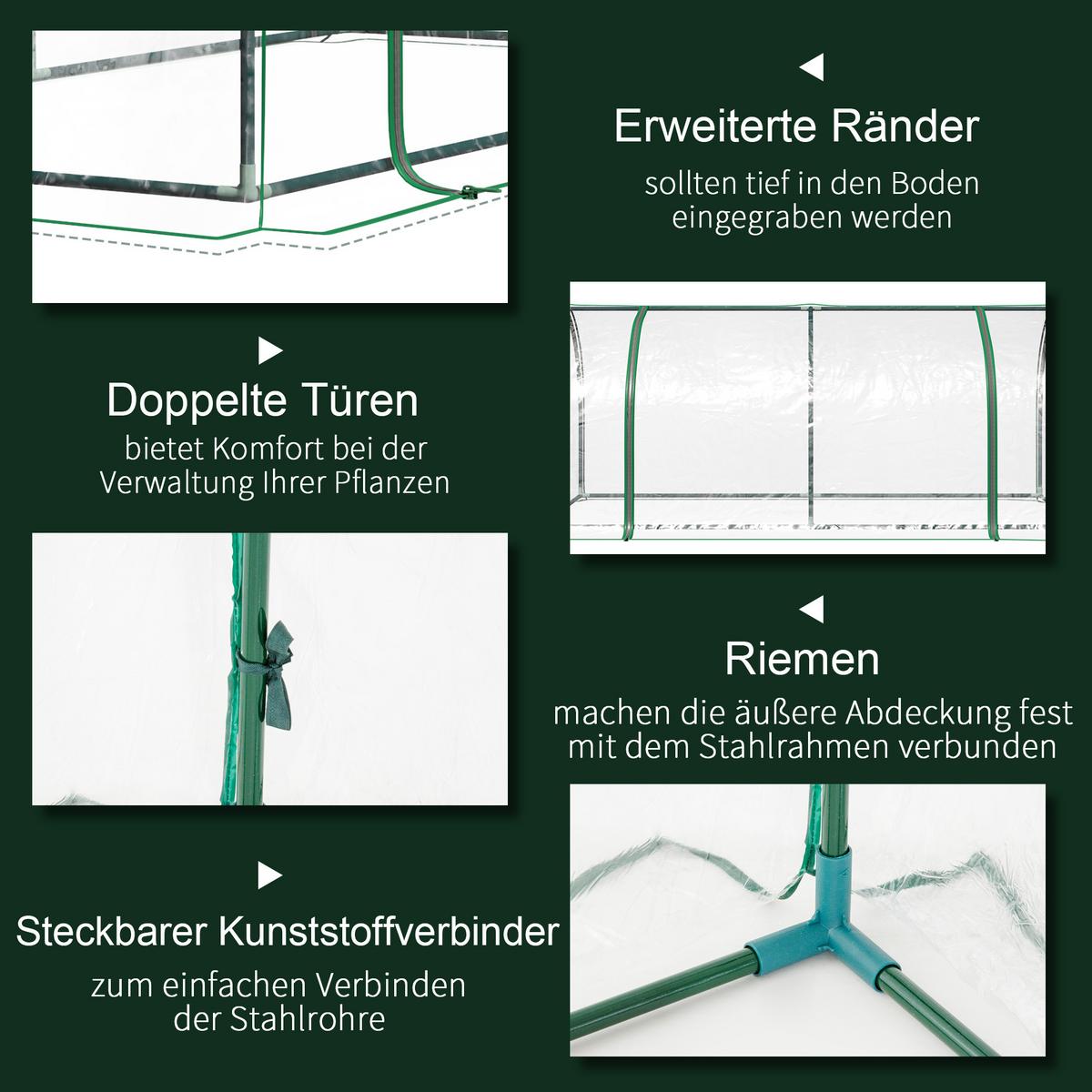 FOLIENGEWÄCHSHAUS, Transparent+Grün, kunststoff(Folie), Stahl(Gestell) - Transparent/Grün, Metall (100/80/200cm) - Outsunny