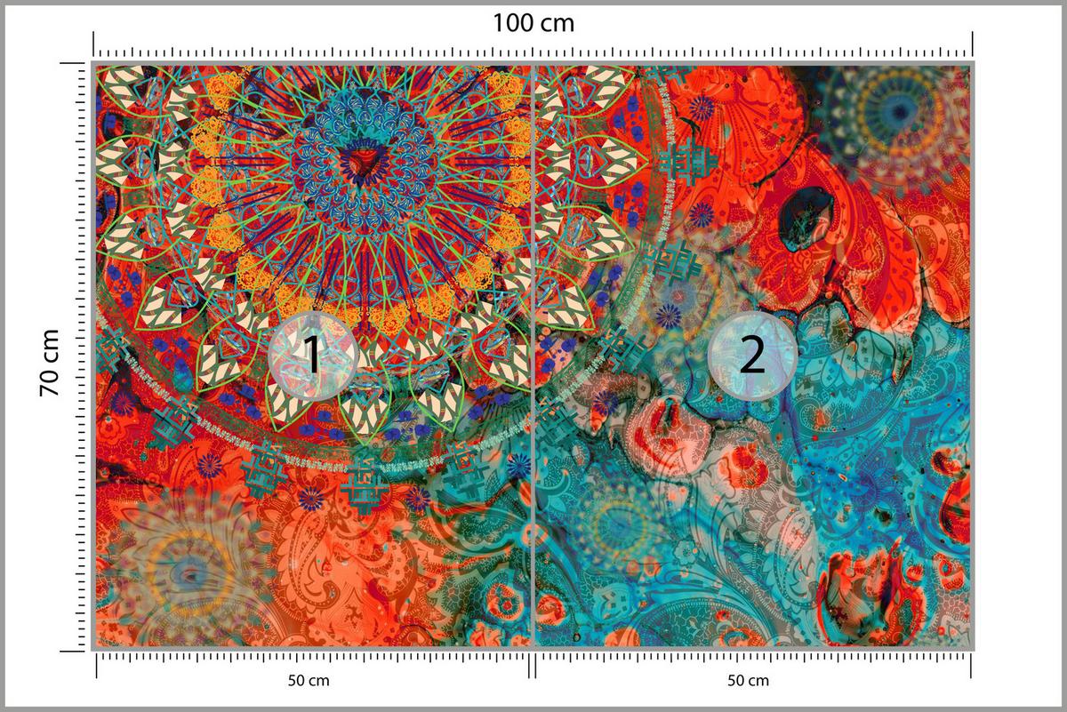FOTOTAPETE für Wohnzimmer Farbenfrohe Mandalas Abstraktion Muster 100x70 - Multicolor, Papier (100/70cm) - Muralo