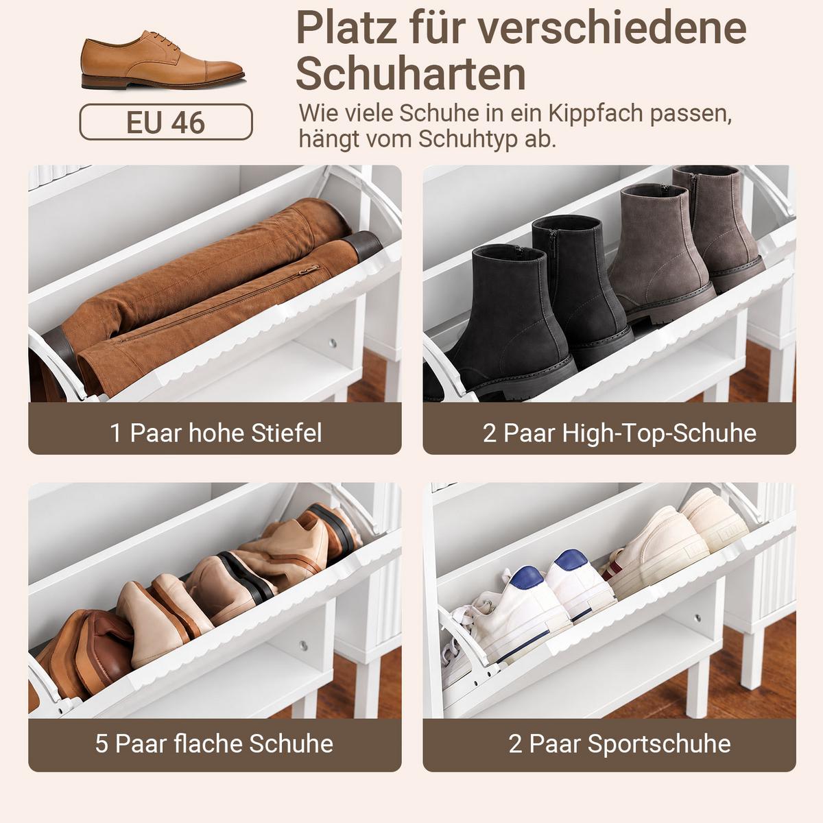 SCHUHSCHRANK mit 4 Klappen schmal 100x91x19cm Weiß Schmal für Flur, Diele & hinter der Tür - Weiß, Holzwerkstoff/Metall (100/91/19cm) - SoBuy