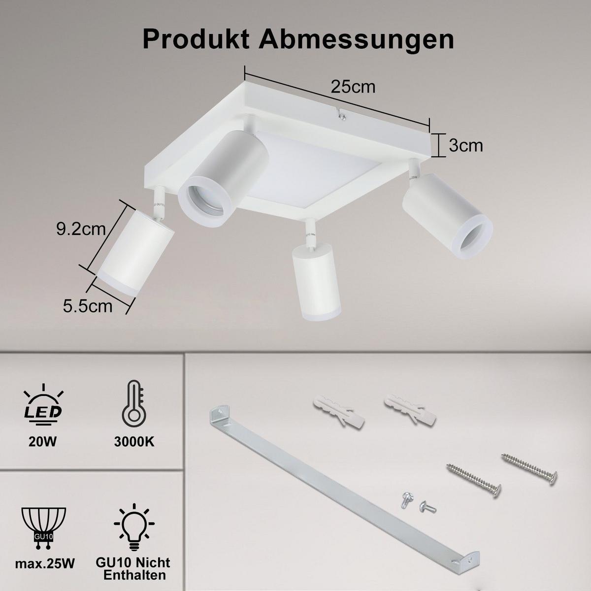 DECKENSTRAHLER Bonn 4-flammig 25/8/16.9 cm - Weiß, Metall (25/8/16.9cm) - Nettlife