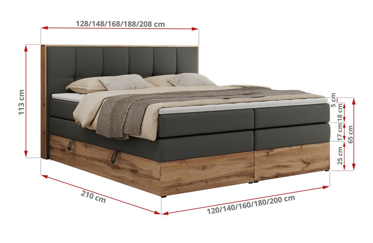 BOXSPRINGBETT ALBERO 1 KING 160/200 Dunkelgrau Kunstleder - H4 - Dunkelgrau, Holz/Textil (160/200cm) - MKS