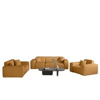 SOFASET Celes Premium 3-2-1 Stoff Scala - Currygelb, Holzwerkstoff/Textil (225/73/88cm) - Fun Möbel