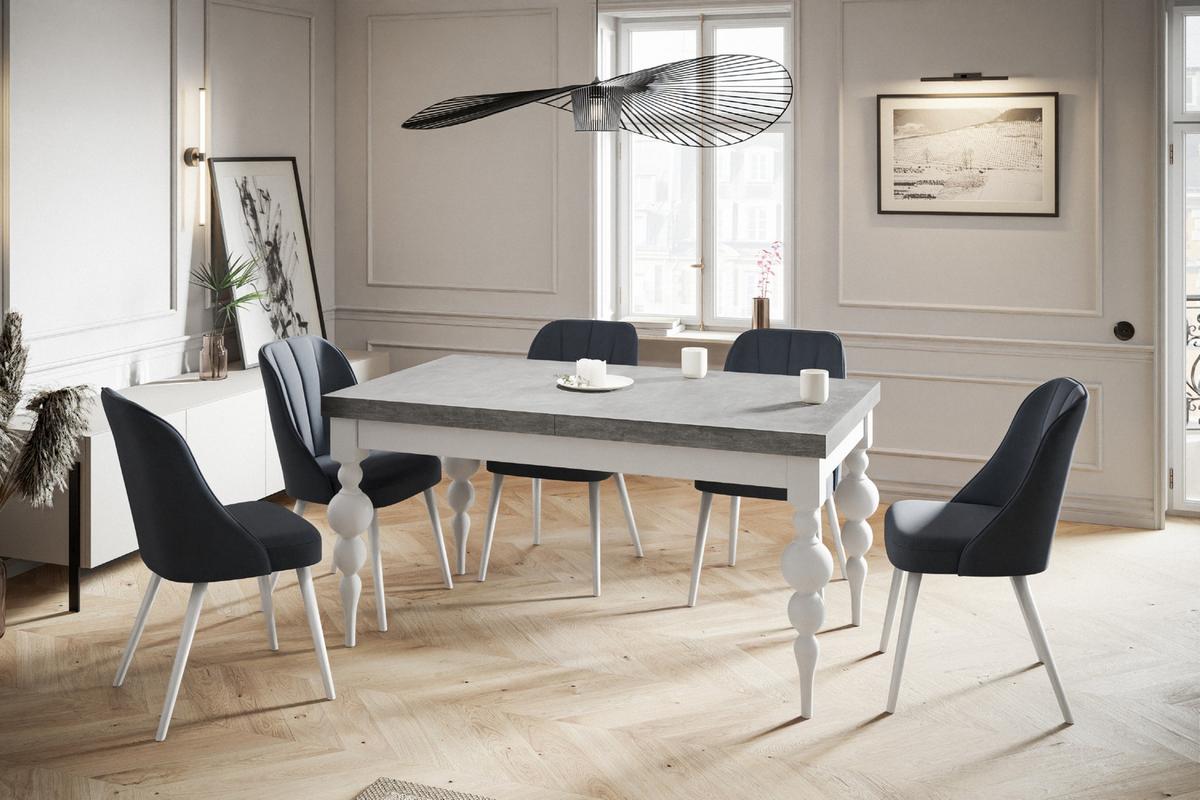 RECHTECKIGER Esszimmertisch LENA, ausziehbarer Tisch, Größe: 120-160X80X78,5 cm, Wohnzimmertisch Farbe: Grau, mit Tischbeinen in Farbe Weiß - Weiß/Grau, Holzwerkstoff (120/80/79cm) - Alpi-Möbel