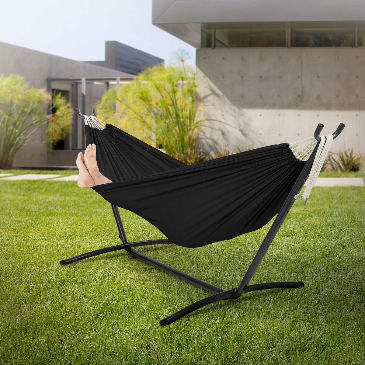 HÄNGEMATTE Doppel Schwarz mit Stahlgestell - Schwarz, Metall (99/98/255cm) - ML-DESIGN
