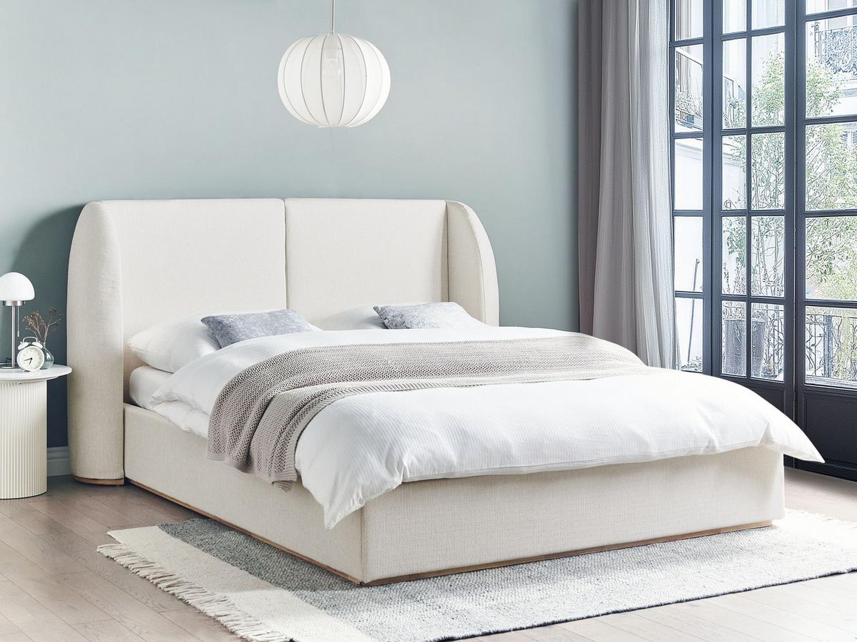 BETT mit Stauraum 160/200 cm Stoff Cremeweiß Monestier - Creme, Textil (160/200cm) - Beliani