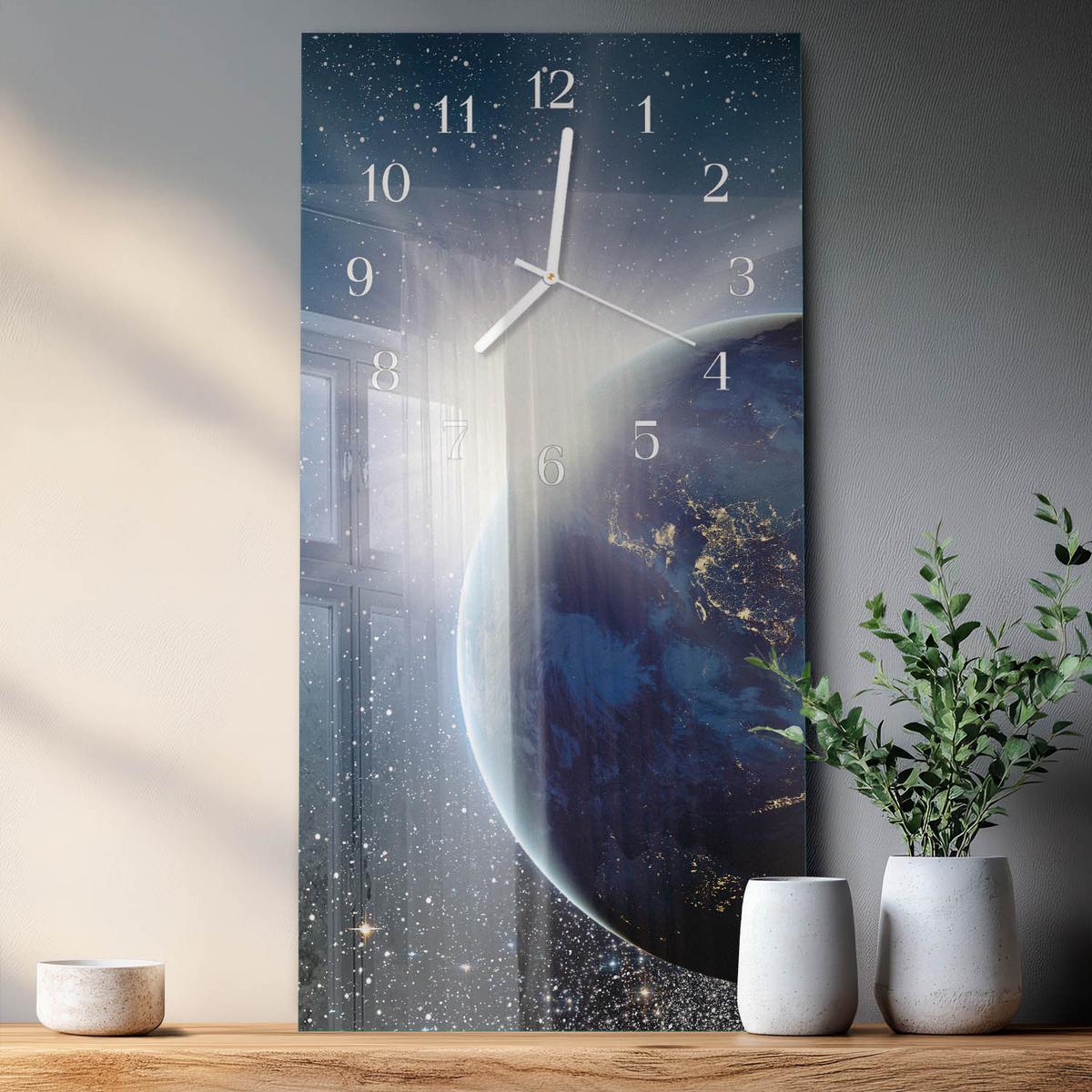 WANDUHR aus Glas 30x60 cm - Erde Weltall - Blau, Glas (30/60/0.4cm) - TULUP