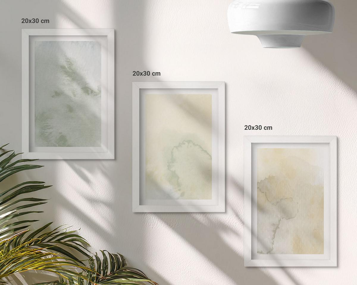 BILDER SET 3er Set - 20x30 cm Weißer Rahmen - Pastellfarbene Aquarelltexturen - Weiß, Kunststoff (20/30cm) - TULUP