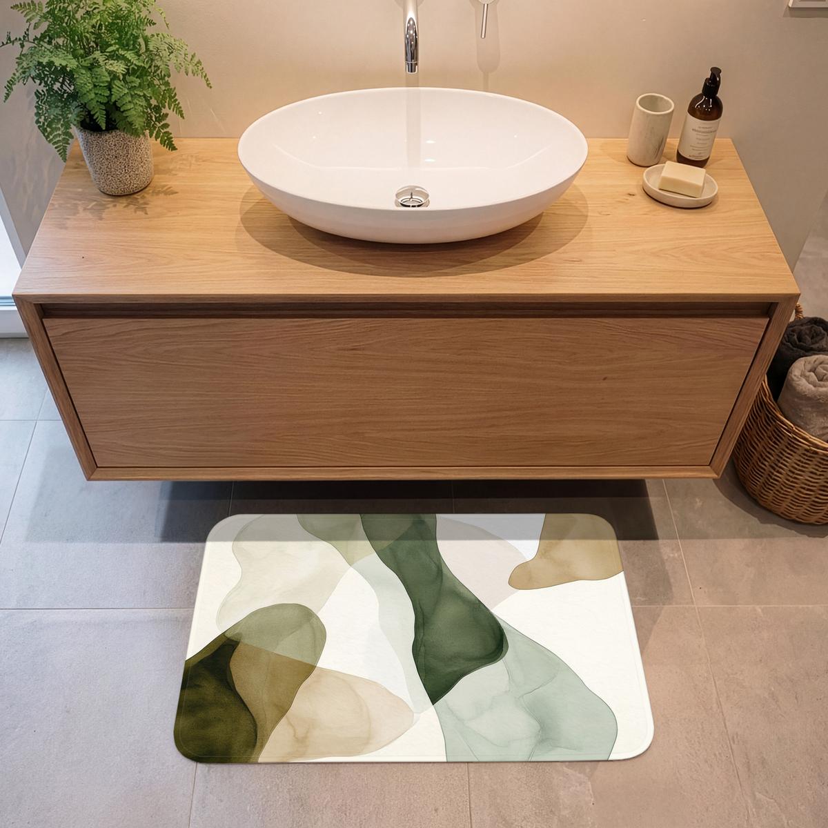 BADEMATTE Japandi - Abstrakt - Grün 80x50 cm - Grün, Textil (80/50cm) - OnlyWow