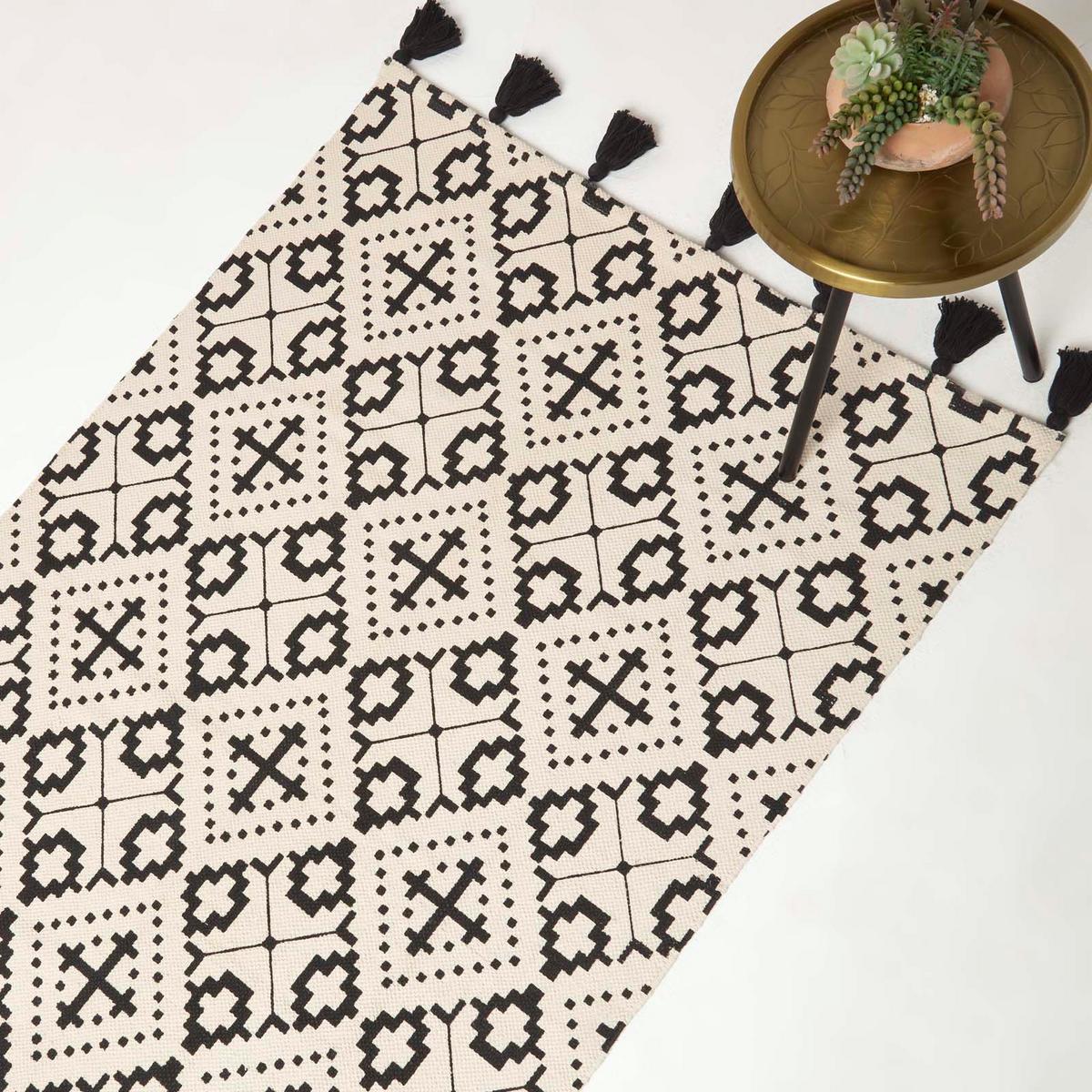 BAUMWOLLTEPPICH Reva gemustert 90/150 cm - Schwarz, Textil (90/150cm) - Homescapes