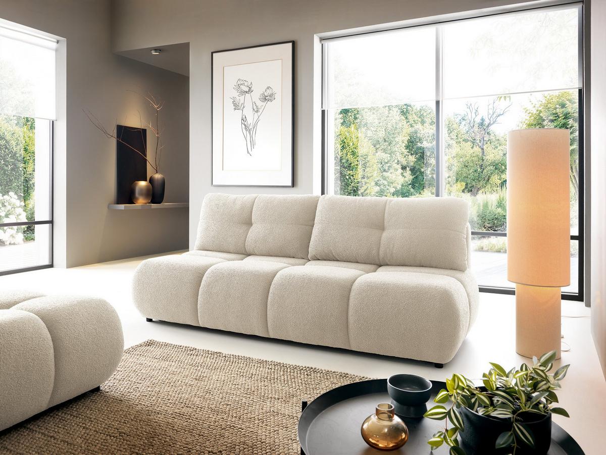 BETTSOFA CORSO Beige Bucle-Stoff mit Schlaffunktion - Beige, Holz (214/89/104cm) - MASSENO