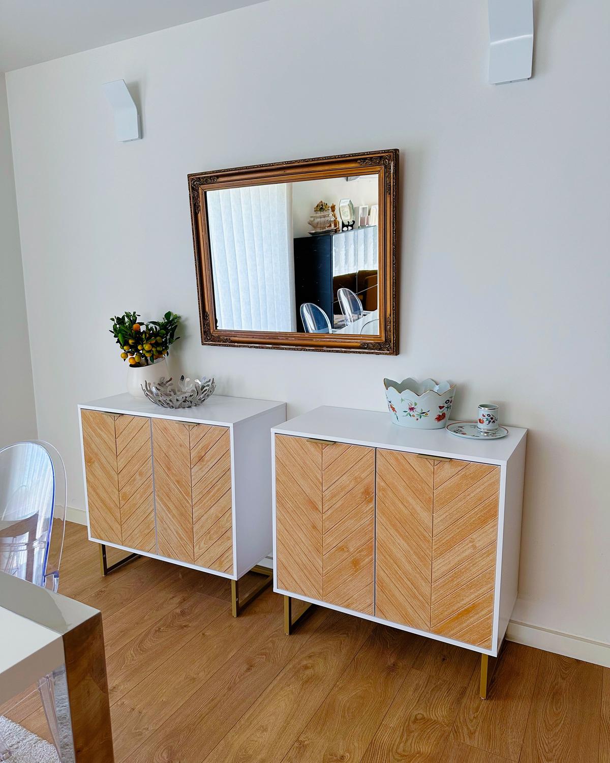 SIDEBOARD Weiß Alaska - Hellbraun/Goldfarben, Holzwerkstoff (80/80/40cm) - Beliani