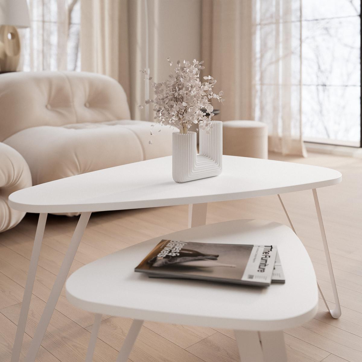 SATZTISCH NOA Stahlgestell, Freiform, Kaschmir / Arktisweiß - Kaschmir/Weiß, Holzwerkstoff/Metall (94/60/42cm) - Idohome
