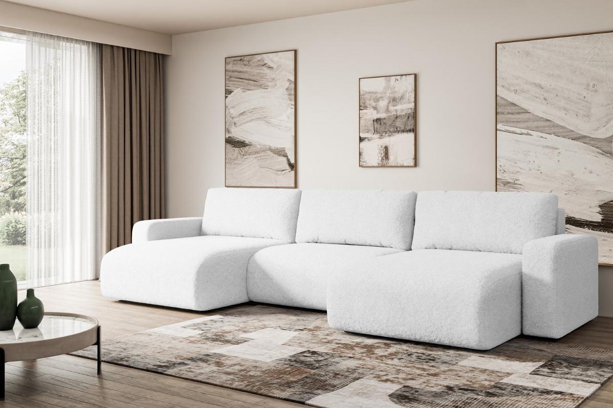 WOHNLANDSCHAFT mit Schlaffunktion und Bettkasten KLEEA-U - 347x143x83 cm Weiß Bouclé - Schwarz/Weiß, Holzwerkstoff/Kunststoff (347/83/143cm) - ALTDECOR