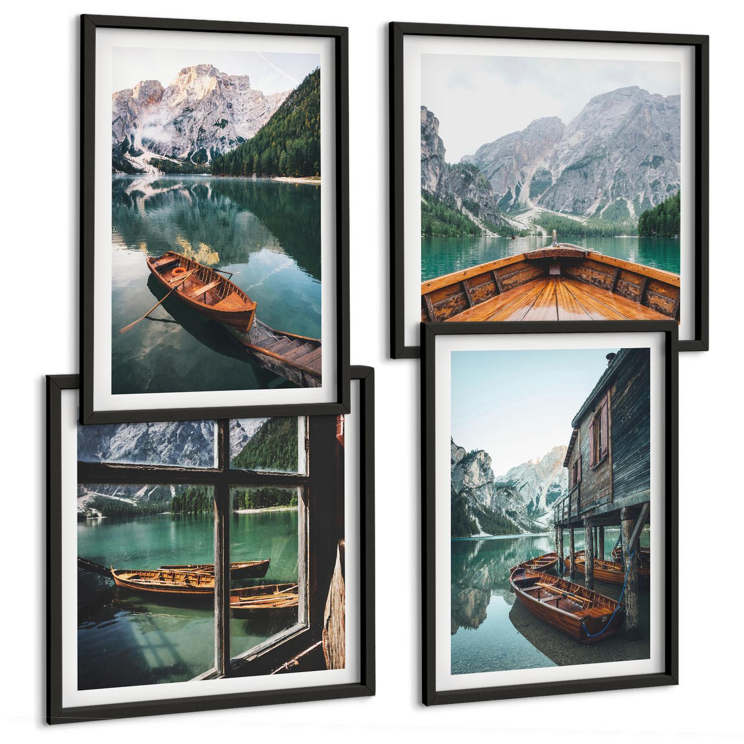 BILDER SET 4er Set - 50x50 cm & 40x60 cm Schwarzer Rahmen - Haus am Bergsee Łódź - Schwarz, Kunststoff (50/50cm) - TULUP