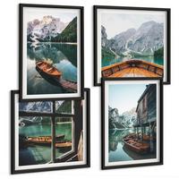 BILDER SET 4er Set - 50x50 cm & 40x60 cm Schwarzer Rahmen - Haus am Bergsee Łódź - Schwarz, Kunststoff (50/50cm) - TULUP