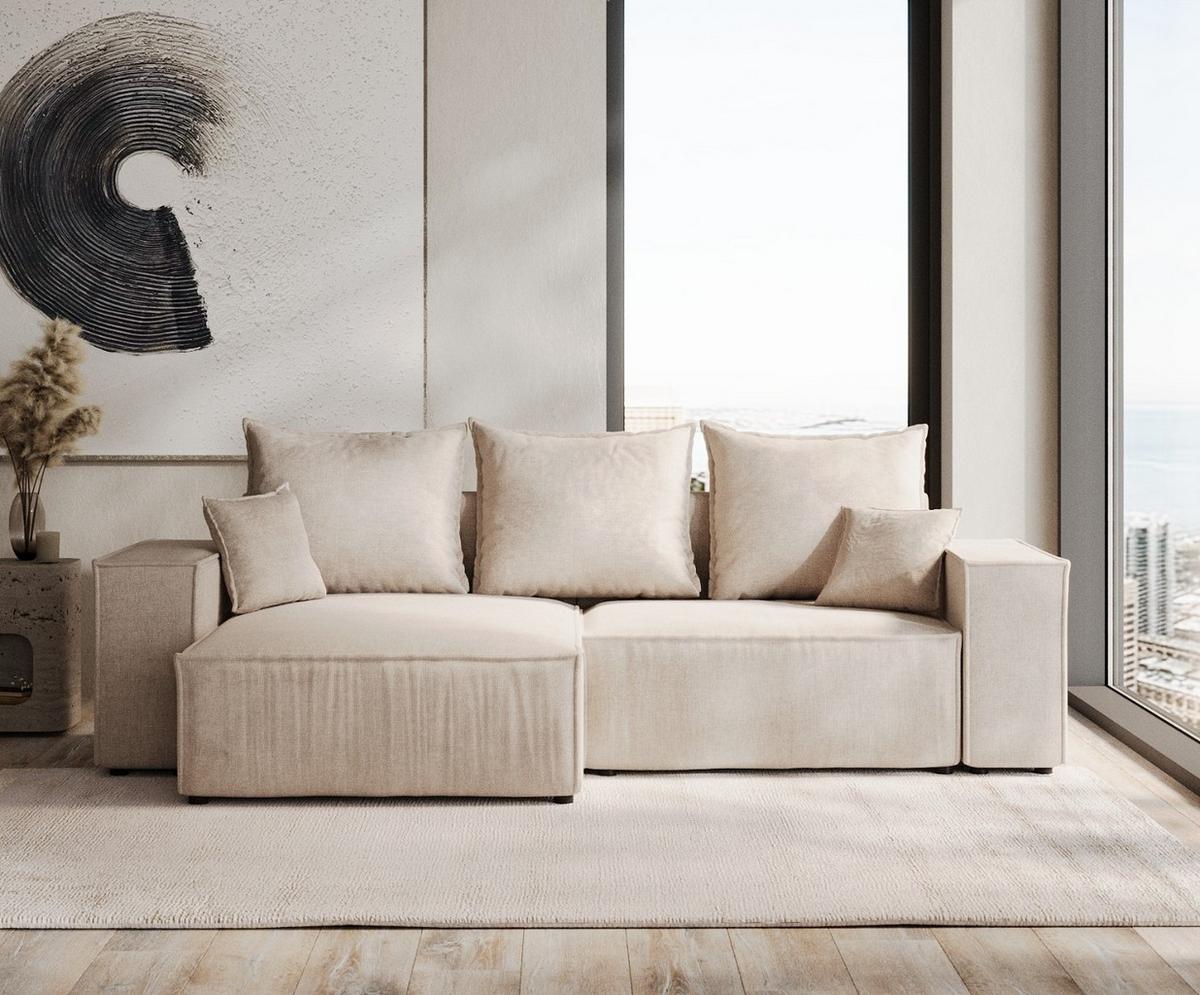 ECKSOFA SENSO mit Schlaffunktion Beige im Wind Stoff - Beige/Schwarz, Holz/Holzwerkstoff (255/148cm) - AltaBeds