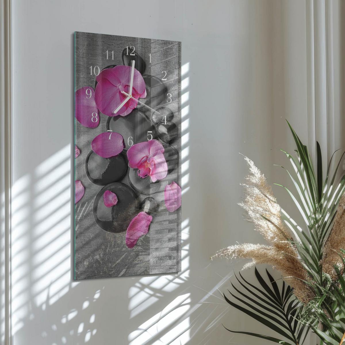 WANDUHR aus Glas 30x60 cm - Orchideensteine - Multicolor, Glas (30/60/0.4cm) - TULUP