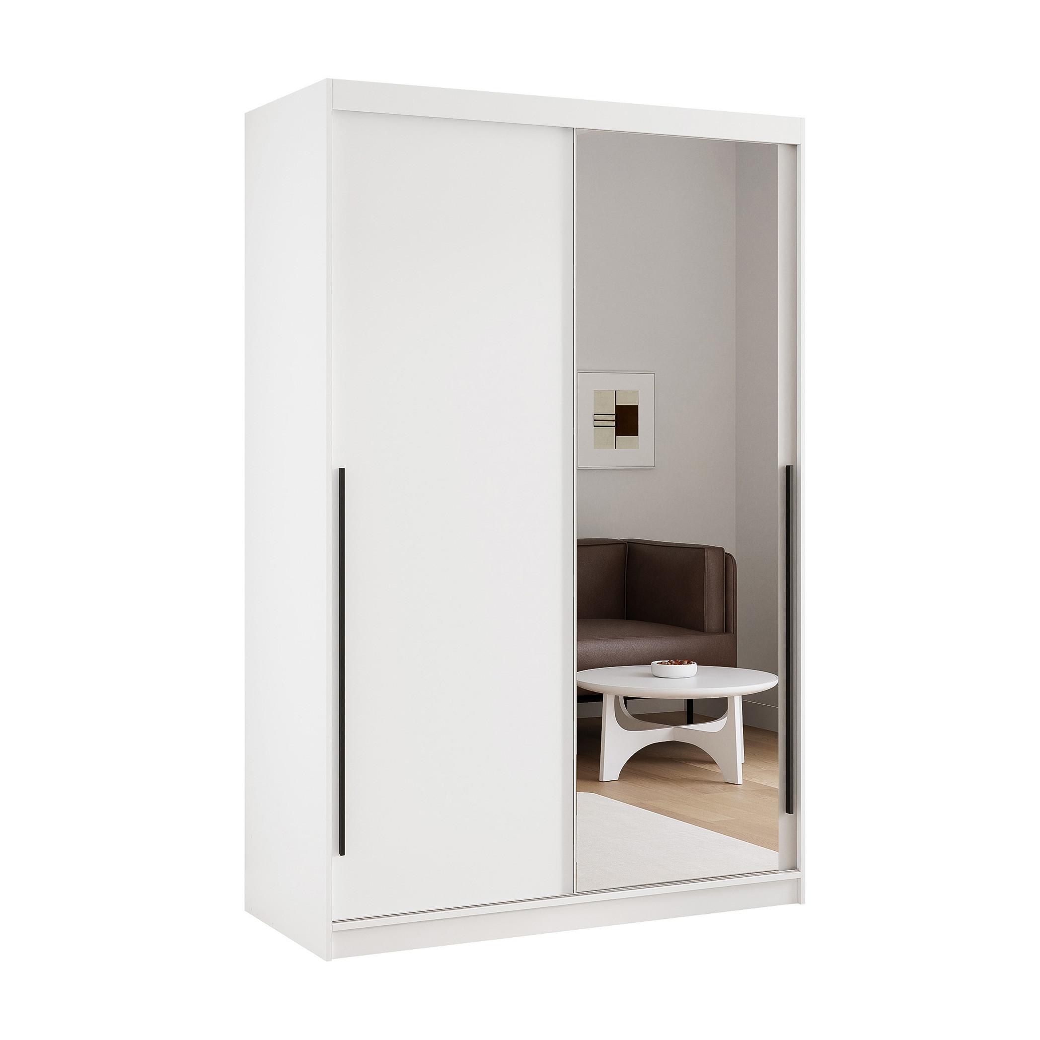 SCHIEBETÜRENSCHRANK SILENTE 140 cm mit Einlegeböden und Kleiderstange - Weiß, Holzwerkstoff (140/215/60cm) - Idohome