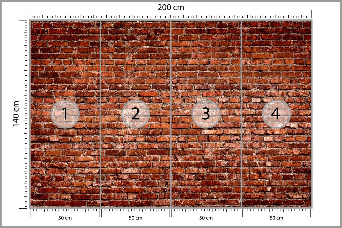 FOTOTAPETE für Wohnzimmer Alte Rote Ziegelwand Rustikal 200x140 - Rot/Orange, Papier (200/140cm) - Muralo
