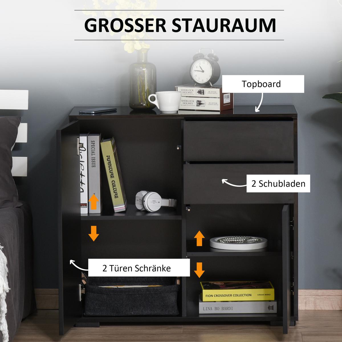 SIDEBOARD Schwarz, 79 x 36 x 74 cm - Schwarz, Holzwerkstoff (36/74/79cm) - HOMCOM