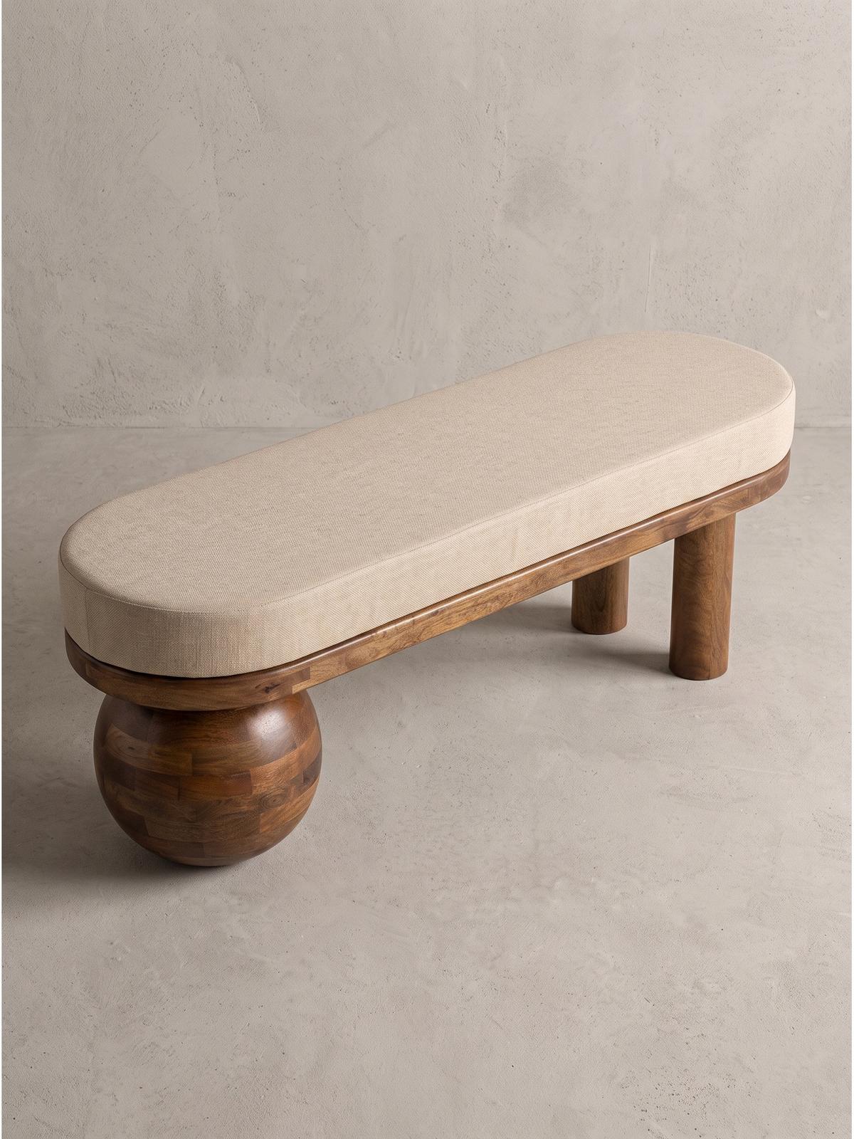 SITZBANK MAKARSKA, Stoff, Beige-Braun, 140 x 41,5 x 47,5 cm - Beige/Braun, Mangoholz/Holz (140/47.5/41.5cm) - KADIMA DESIGN