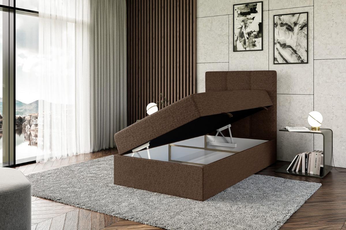 BOXBETT mit Matratze H4 und Lattenrost - MARCE - 90x200 - Rechts - H4 - Braun - Braun, Holzwerkstoff (90/200cm) - ALTDECOR