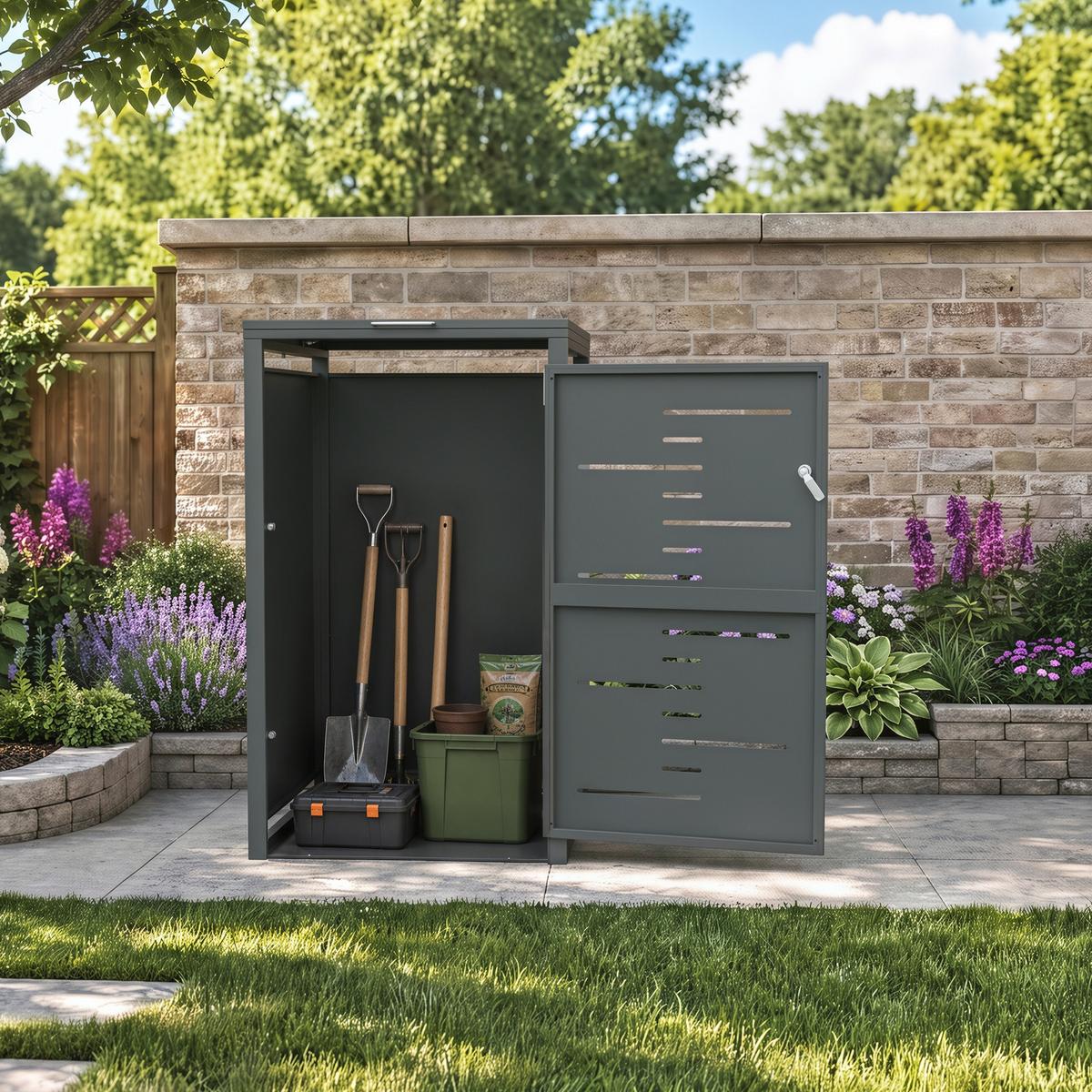MÜLLTONNENBOX Metall Einzelbox 240 L 69,2×116,2×80,2 cm - Dunkelgrau, Metall (69/116/80cm) - SoBuy