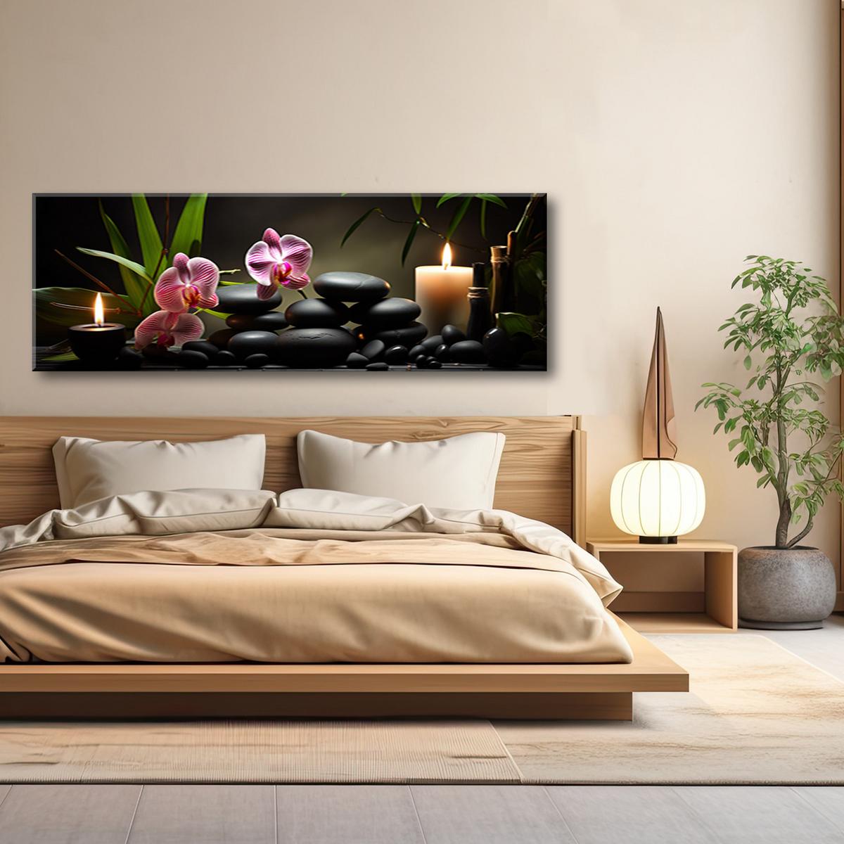 WANDBILD orchidee kerze orchidee - Schwarz, Textil (90/30cm) - Feeby