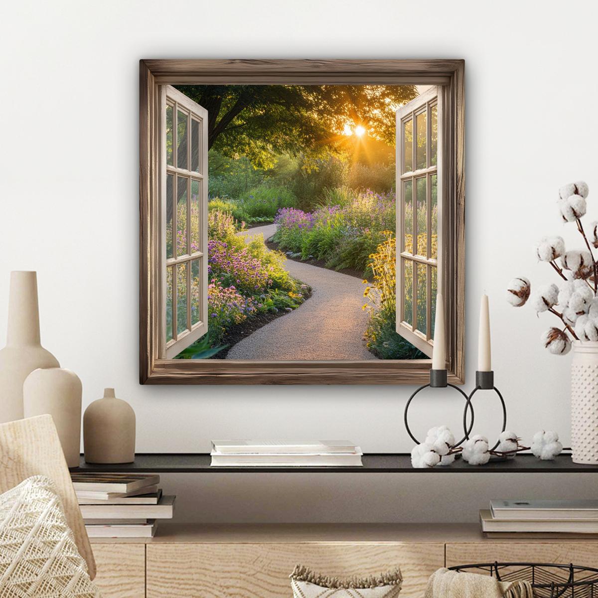 LEINWANDBILD Aussicht - Blumen - Natur - Sonne - Weg Wandbild Wohnzimmer 50x50 cm - Hellgelb, Textil (50/50cm) - MuchoWow