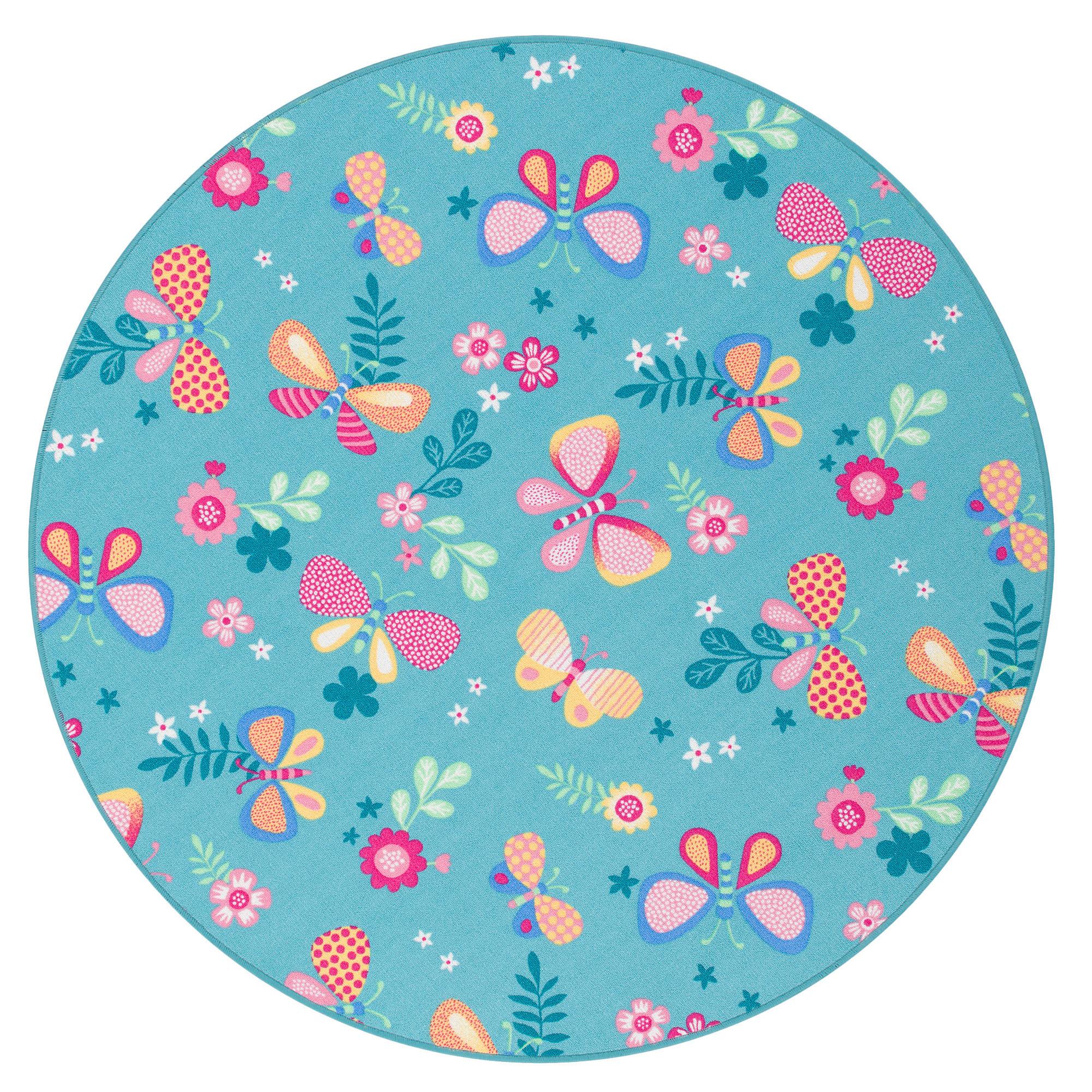 KINDER SPIEL TEPPICH SCHMETTERLING RUND - Türkis, Textil (100/100cm) - Snapstyle