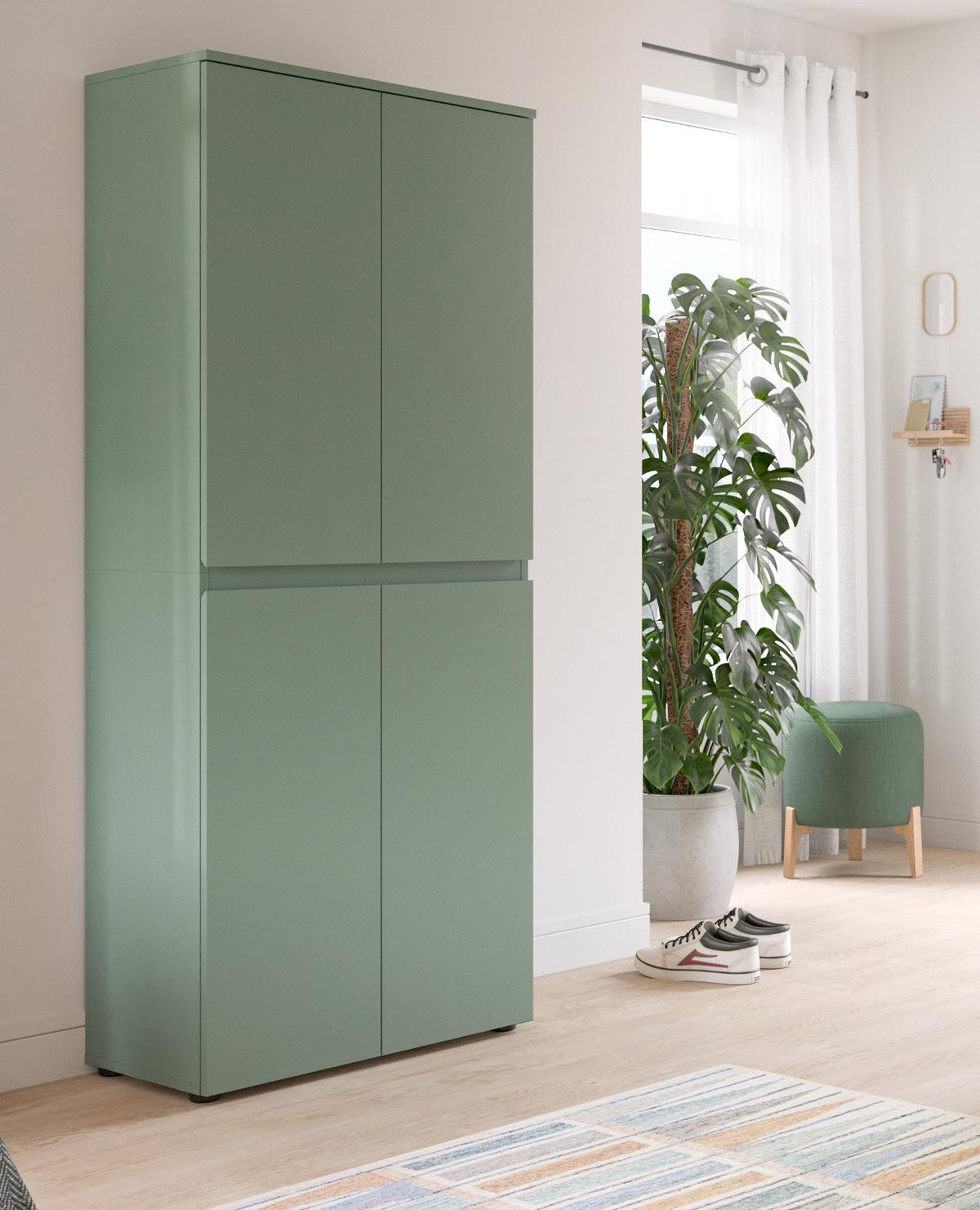 MEHRZWECKSCHRANK grün 70 x 175 cm, Stauraumschrank 4-türig mit 9 Fächern - Schwarz/Grün, Holzwerkstoff/Kunststoff (70/175/37cm) - Inn.Furn