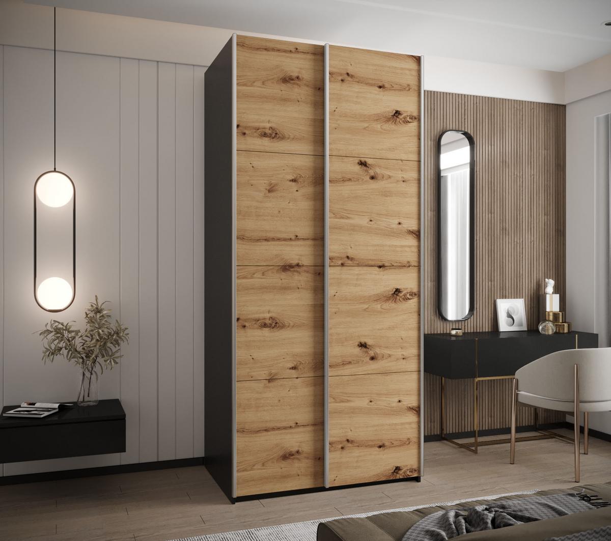 SCHWEBETÜRENSCHRANK 245,5/100/64 2-türig - Silberfarben/Schwarz, Holz/Metall (100/245/64cm) - Abiks Möbel