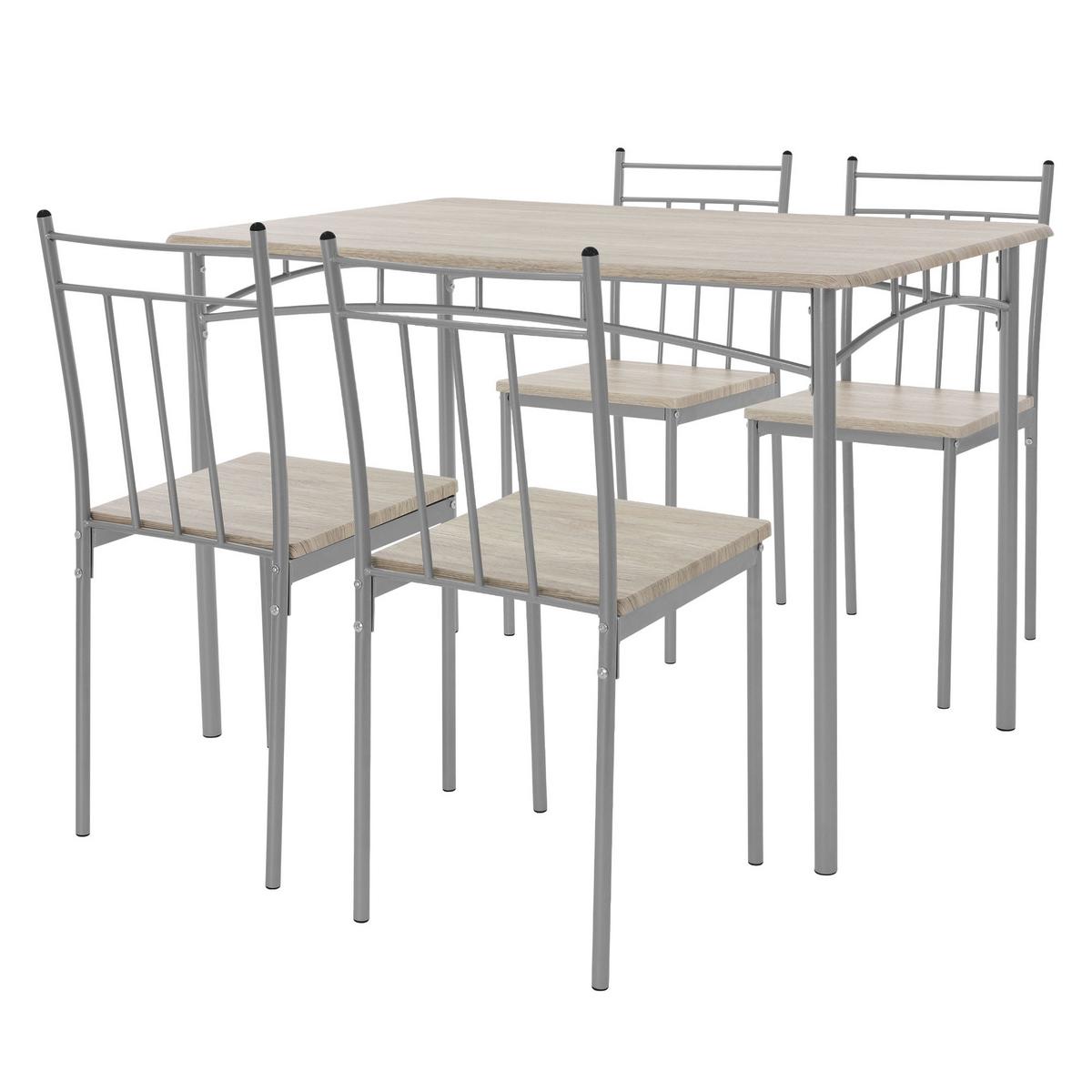ESSTISCH SET 5-teilig Eiche hell - Beige/Grau, Holzwerkstoff/Metall (70/82.5/110cm) - ML-DESIGN