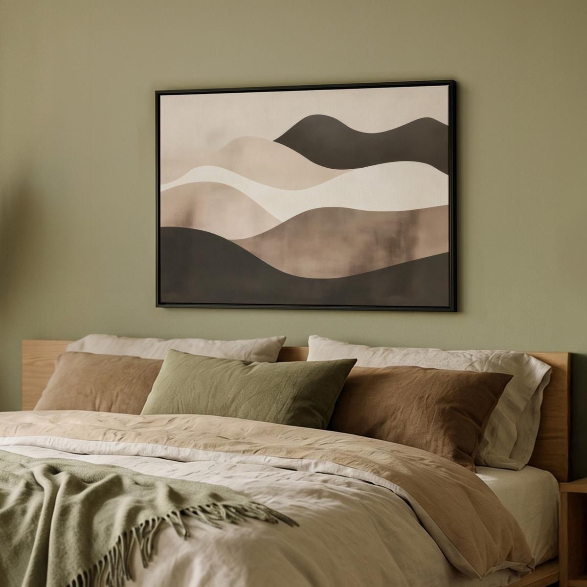 LEINWAND Bilder mit Rahmen - Abstrakt - Landschaft - Wellen - Cremefarben - 80x60 - Cappuccino, Textil (80/60cm) - MuchoWow
