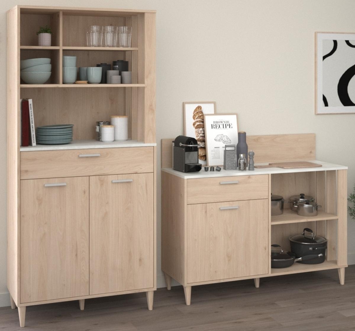 BUFFET Küche Eiche, grau 84 cm Buffetschrank mit viel Stauraum - Eichefarben/Grau, Holzwerkstoff (84/182/41cm) - Parisot Meuble