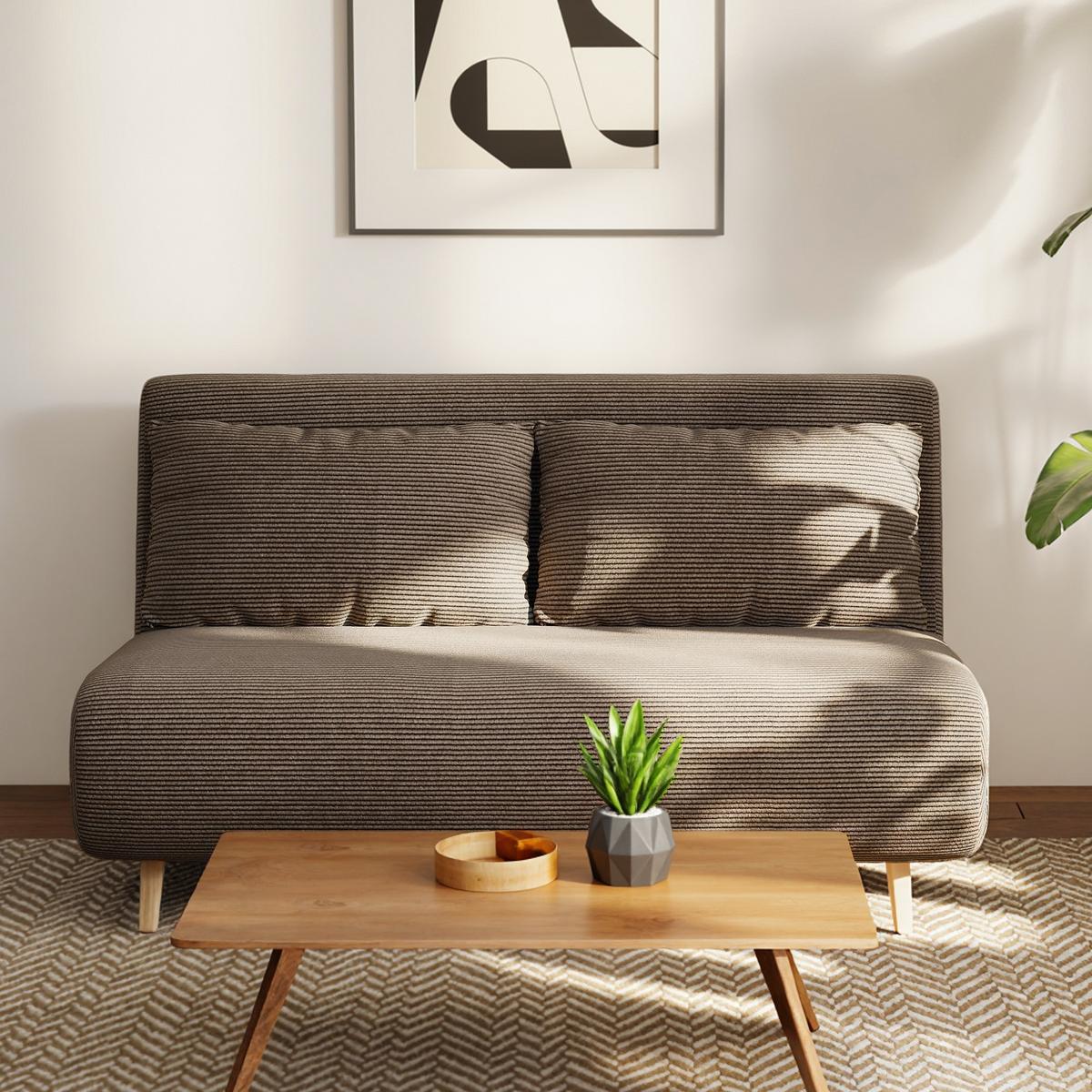 SCHLAFSOFA Polyester Buchenholz Kaffee-Braun - Buchefarben/Braun, Buchenholz/Textil (90/81/141cm) - HOMCOM