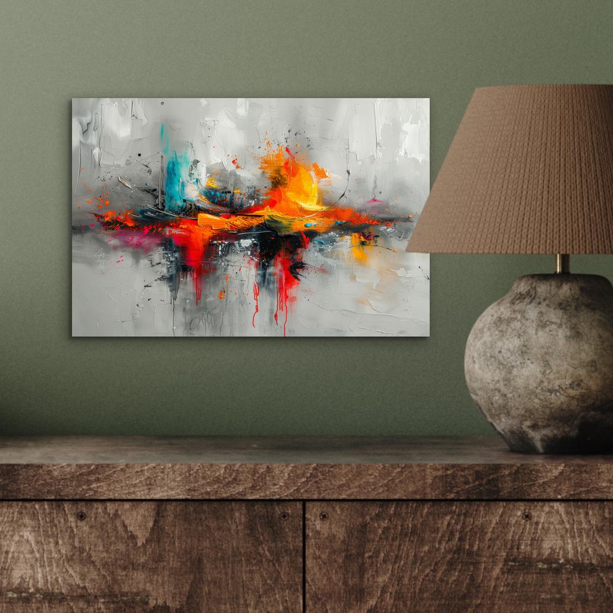 METALLBILD Moderne Kunst - Orange - Grau - Abstrakt 30x20 cm - Hellgrau, Metall (30/20cm) - MuchoWow