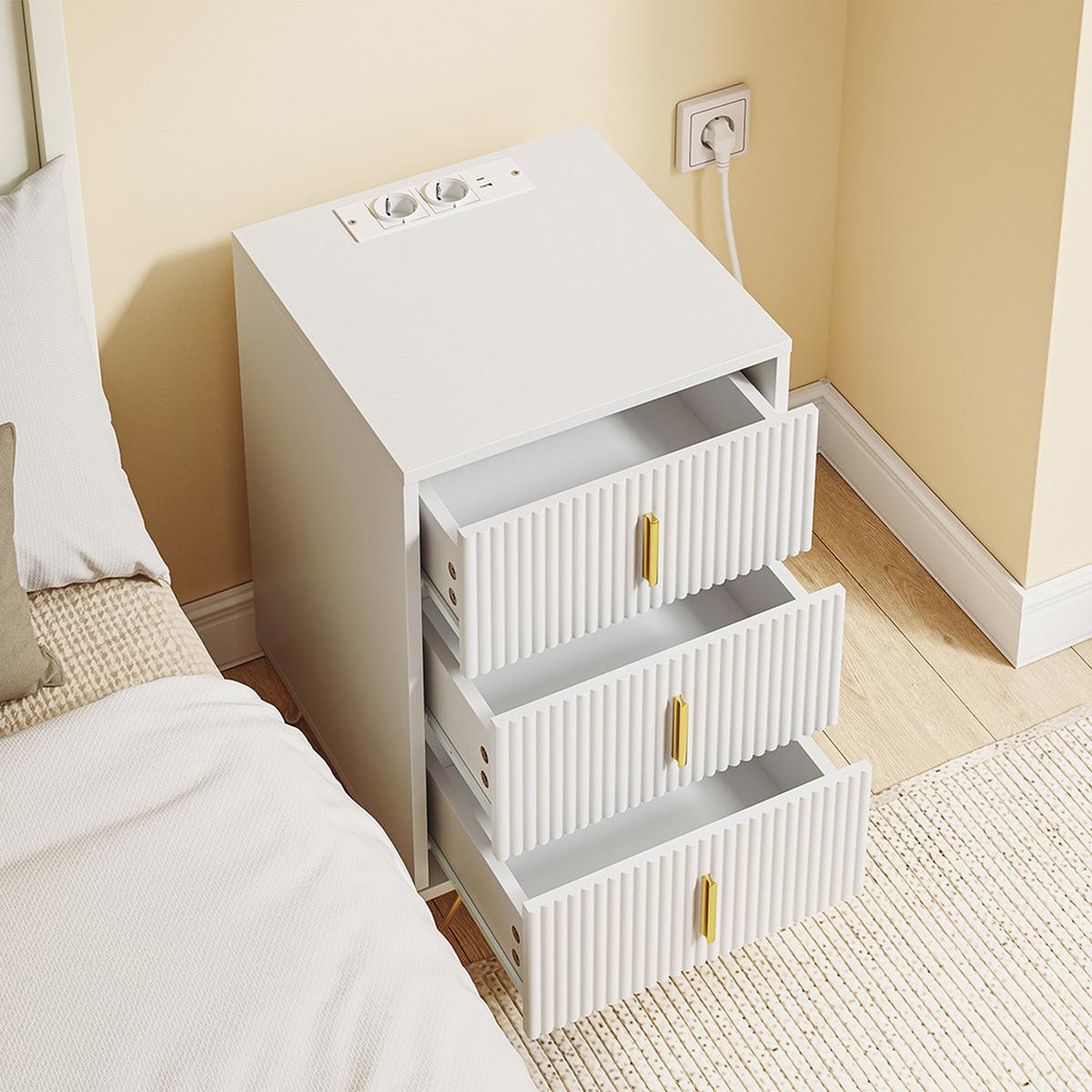 NACHTTISCH mit integrierten Steckdosen FBT115-L-E-W - Ahornfarben, Fell (40/64/40cm) - SoBuy