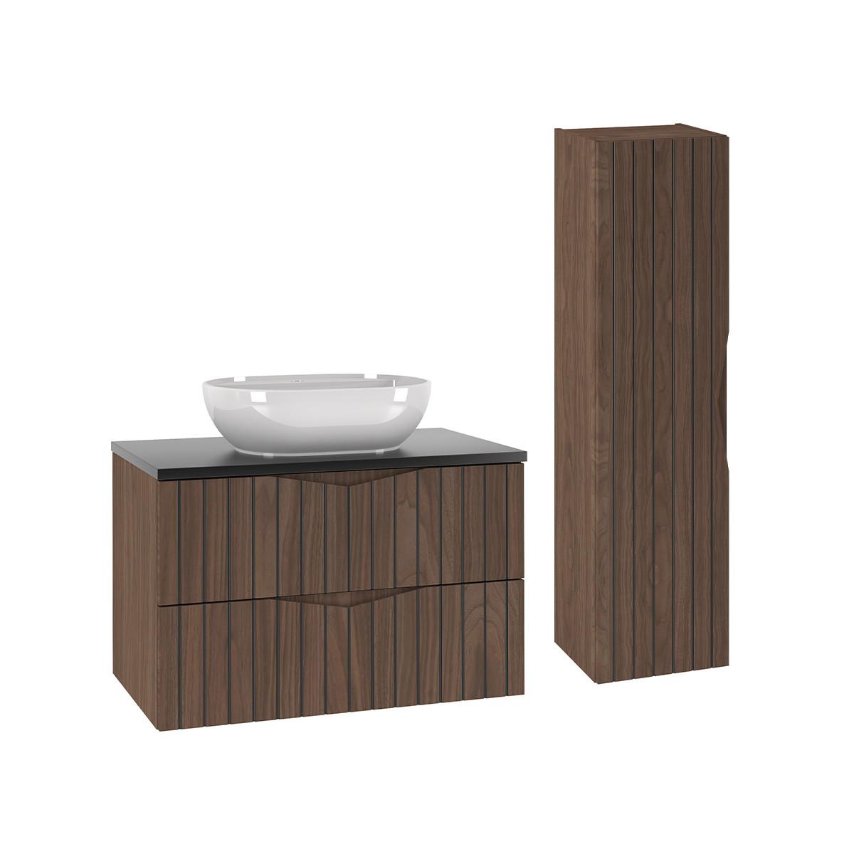 BADMÖBEL 80.6cm Siena 2er-Set Holz und Schwarz - Schwarz, Holzwerkstoff (80.6/52.2/46.5cm) - Petits-meubles